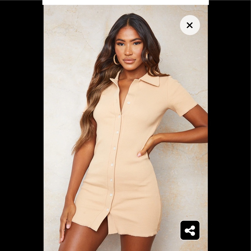 Cream Rib Collar Detail Lettuce Hem Bodycon Dress